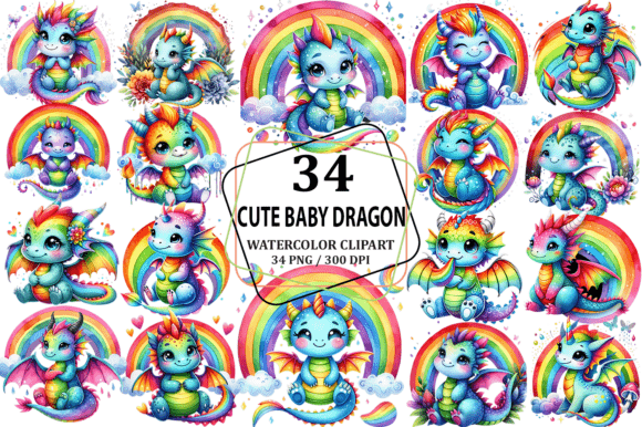 Download Cute Rainbow Baby Dragon Clipart PNG - Clipart Collection
