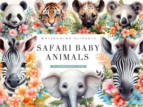 Download Watercolor Safari Baby Animals Clipart - Clipart Collection