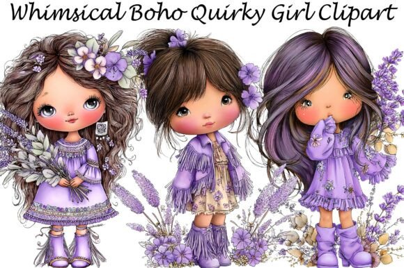 Download Whimsical Boho Quirky Girl Clipart - Clipart Collection