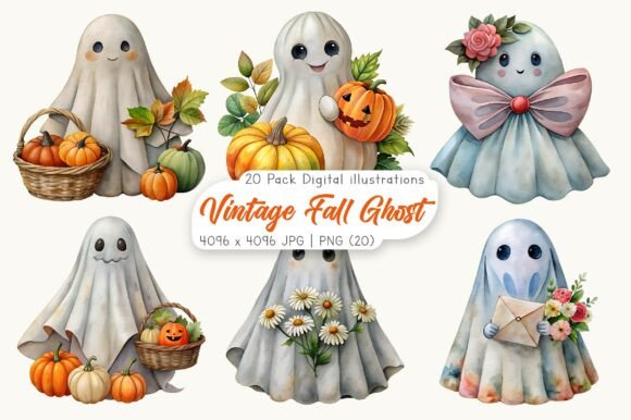 Download Vintage Fall Ghost Clipart Bundle - Clipart Collection