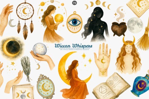 Download Wiccan Clipart Mystical Elements Set - Clipart Collection