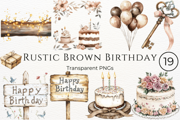 Download Rustic Brown Birthday Watercolor Clipart - Clipart Collection