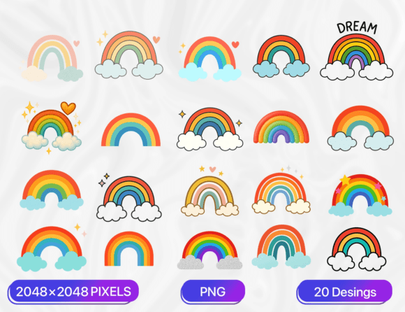 Download 20 Cute Rainbow Clipart PNG Bundle - Clipart Collection