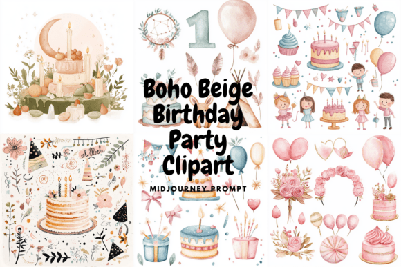 Download PromptBoho Beige Birthday Party Clipart - Clipart Collection
