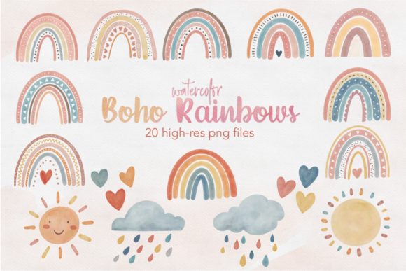 Download Watercolor Boho Rainbow Clipart&nbsp; - Clipart Collection