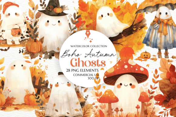Download Boho Autumn Ghosts Clipart Sublimation - Clipart Collection