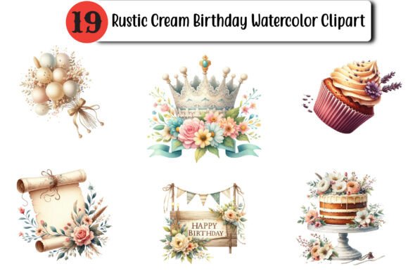Download Rustic Cream Birthday Watercolor Clipart - Clipart Collection
