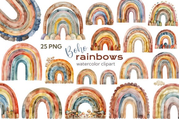 Download Boho Watercolor Rainbow Clipart Bundle - Clipart Collection