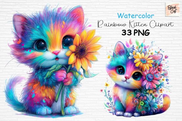 Download Watercolor Rainbow Kitten Clipart PNG - Clipart Collection