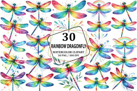 Download Watercolor Rainbow Dragonfly Clipart PNG - Clipart Collection