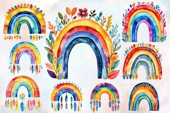 Download Watercolor Boho Rainbow Clipart Bundle - Clipart Collection