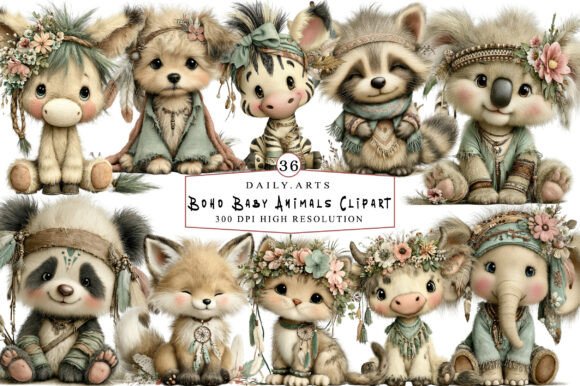 Download Whimsical Boho Baby Animals Clipart - Clipart Collection