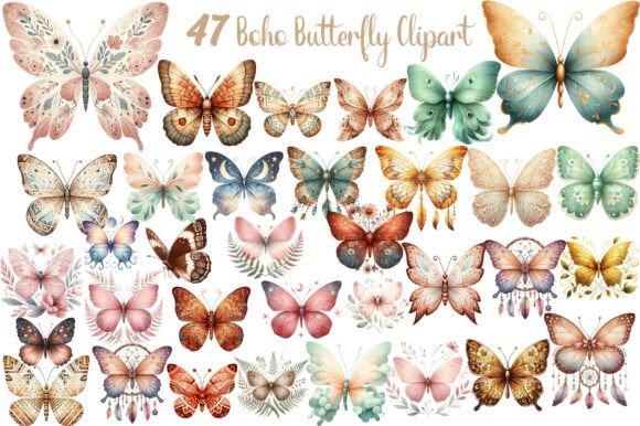 Download Watercolor Boho Butterfly Clipart - Clipart Collection