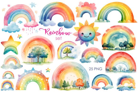 Download Watercolor Rainbow Set PNG Clipart - Clipart Collection