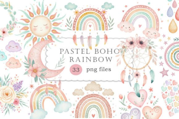 Download Pastel Boho Rainbow Clipart Set PNG - Clipart Collection
