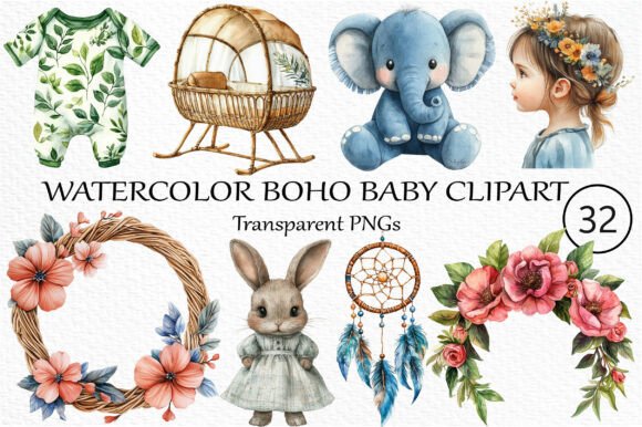 Download Watercolor Boho Baby Clipart Bundle - Clipart Collection