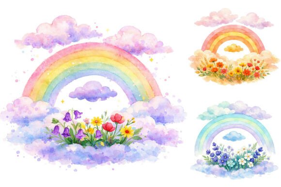 Download Watercolor Rainbow Floral Clipart PNG - Clipart Collection