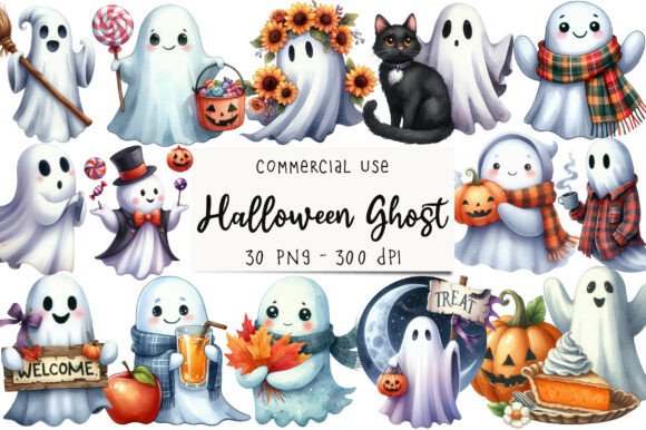 Download Halloween &amp; Fall Ghost Clipart Bundle - Clipart Collection