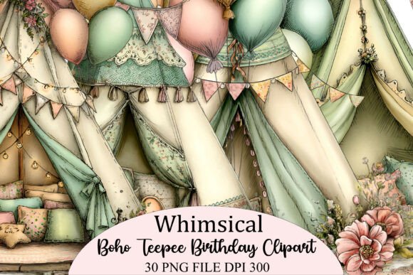 Download Boho Teepee Birthday Clipart PNG Bundle - Clipart Collection