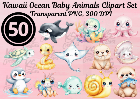 Download Kawaii Ocean Baby Animals Clipart Set - Clipart Collection