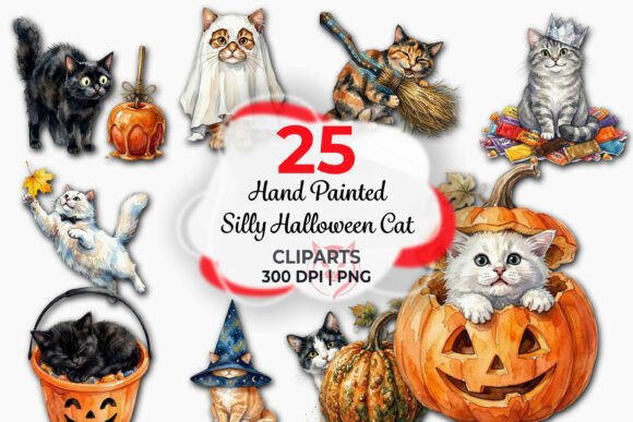 Download Hand Painted Silly Halloween Cat Clipart - Clipart Collection