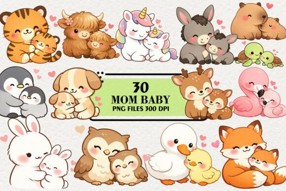 Download Kawaii Mom Baby Animals Clipart - Clipart Collection