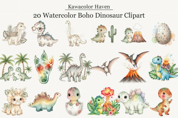 Download Watercolor Boho Dinosaur Clipart - Clipart Collection