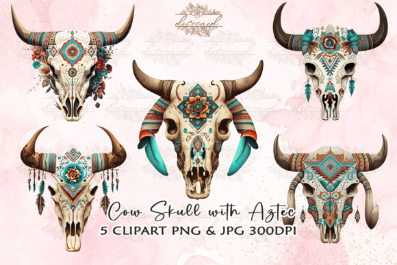 Download Watercolor Cow Skull with Aztec Clipart - Clipart Collection