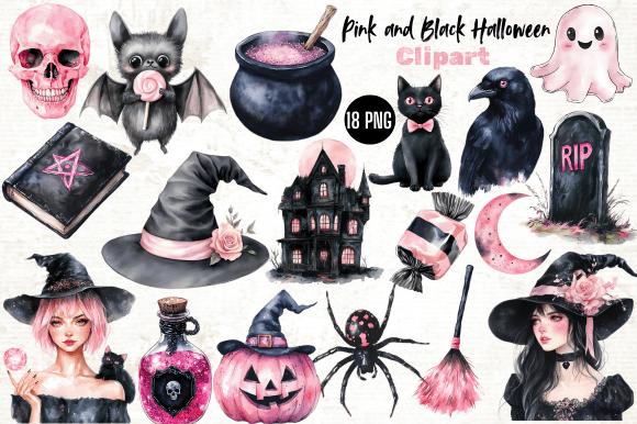 Download Pink and Black Halloween Clipart - Clipart Collection
