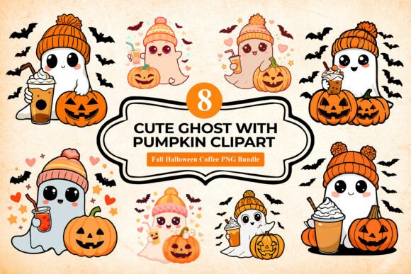 Download Cute Ghost with Pumpkin Clipart - Clipart Collection