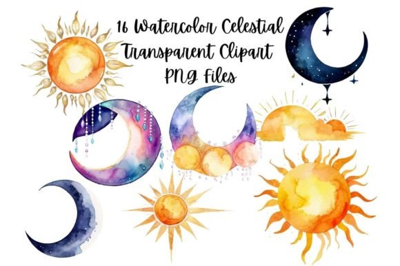 Download 16 Watercolor Solar and Lunar Clipart - Clipart Collection