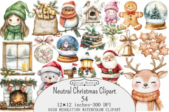 Download Watercolor Neutral Christmas Clipart - Clipart Collection