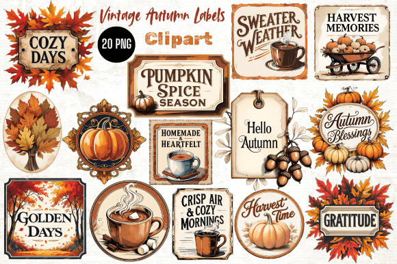 Download Vintage Autumn Labels Clipart, Printable - Clipart Collection