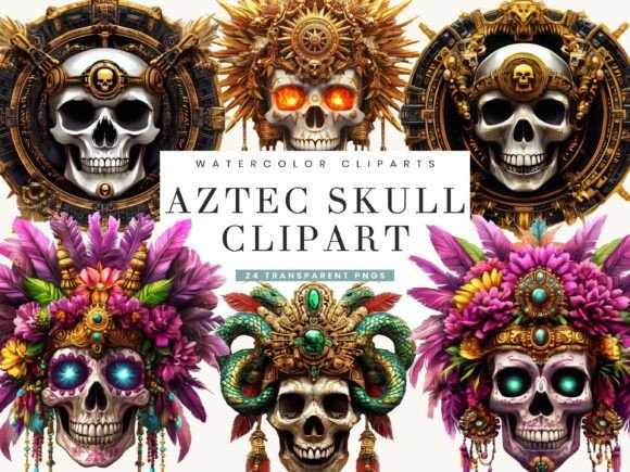 Download Watercolor Aztec Skull Clipart Bundle - Clipart Collection