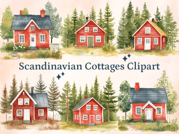 Download Watercolor Scandinavian Cottages Clipart - Clipart Collection