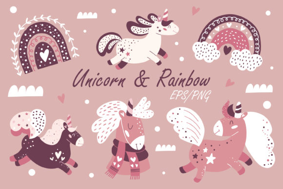 Download Rainbow &amp; Unicorn. Modern Kids Clipart. - Clipart Collection