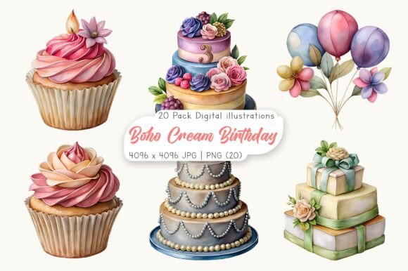 Download Watercolor Boho Cream Birthday Clipart - Clipart Collection