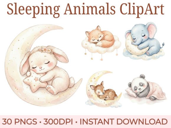 Download Sleeping Baby Animals Clipart Bundle - Clipart Collection