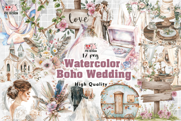 Download Watercolor Boho Wedding Clipart PNG - Clipart Collection