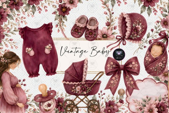Download Burgundy Baby Vintage Clipart - Clipart Collection