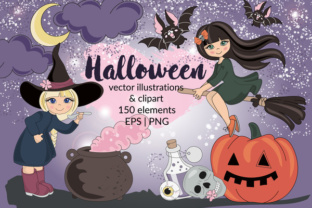 Download HALLOWEEN Clipart & Digital Print Set Color Vector Illustration - Clipart Collection