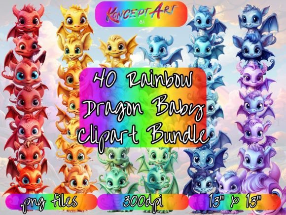 Download 40 X Rainbow Baby Dragon Clipart Bundle - Clipart Collection