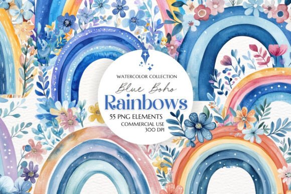 Download Boho Blue Rainbow Clipart PNG - Clipart Collection