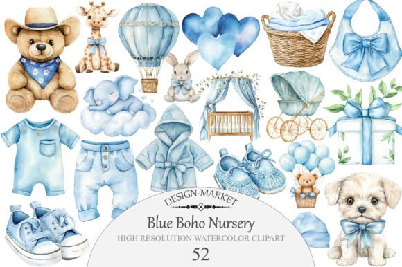 Download Blue Boho Nursery Clipart - Clipart Collection