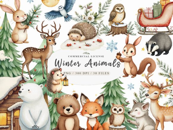 Download Rustic Winter Animal Clipart Bundle - Clipart Collection