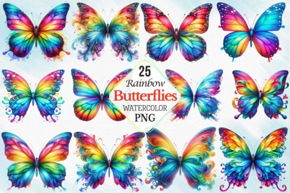 Download Watercolor Rainbow Butterflies Clipart - Clipart Collection