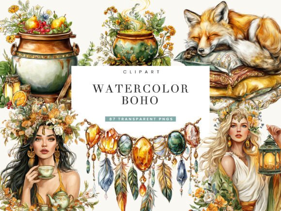 Download Watercolor Boho Clipart Bundle - Clipart Collection