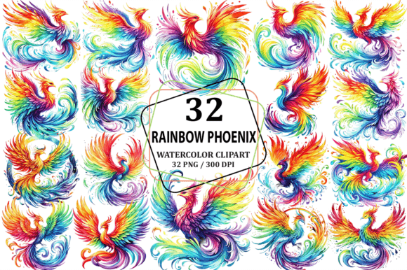Download Watercolor Rainbow Phoenix Clipart PNG - Clipart Collection