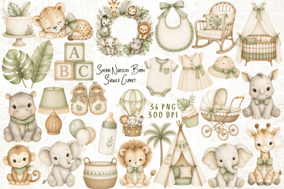 Download Safari Nursery Baby Shower Clipart PNG - Clipart Collection