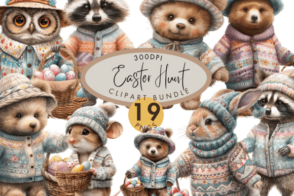 Download Easter Hunt Clipart Bundle Cute Animals - Clipart Collection
